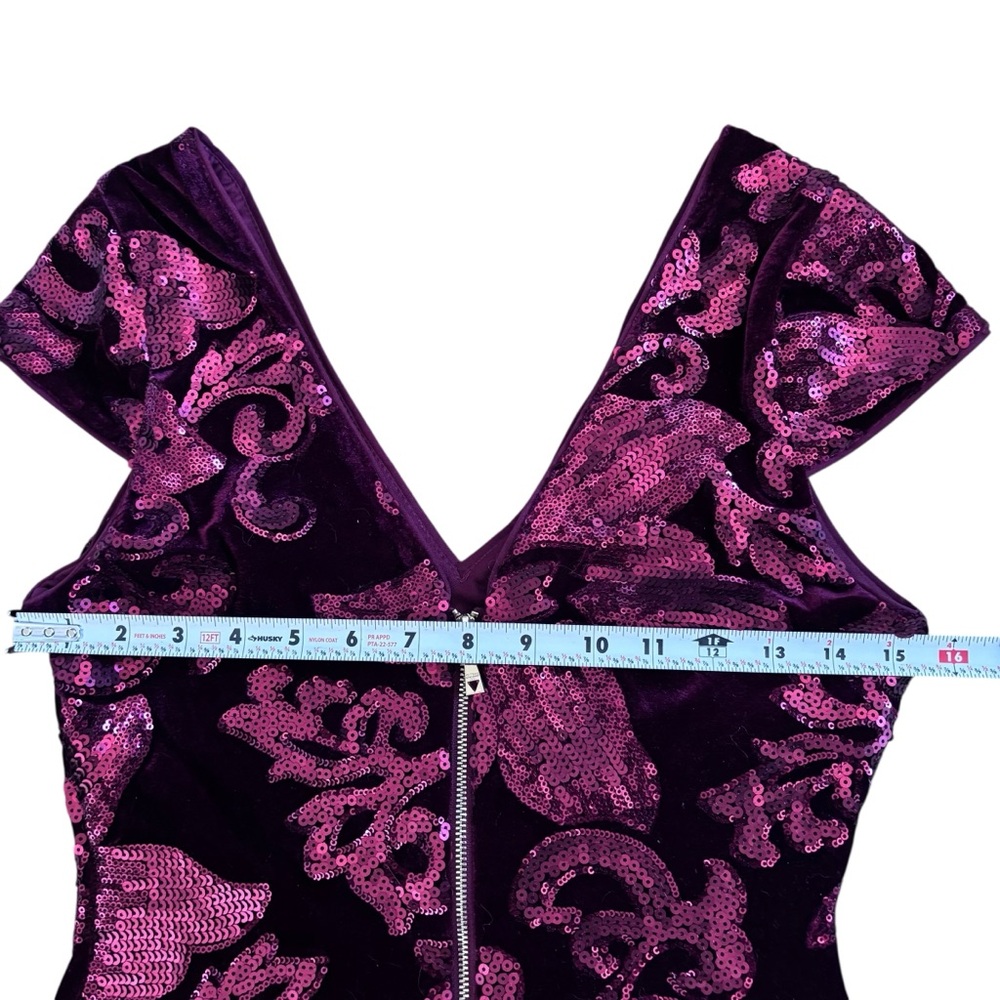Guess Burgundy Velvet Sequin Mini Evening Dress Size 4 - Picture 15 of 17